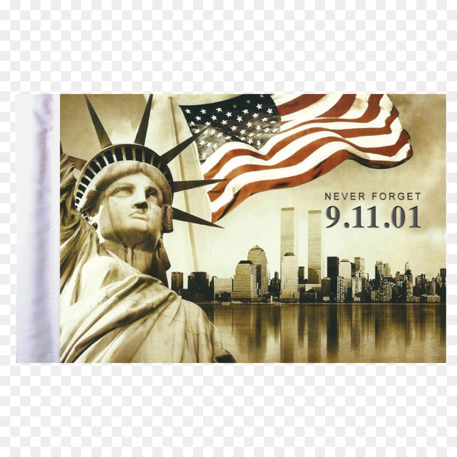 9/11-Denkmal mit Freiheitsstatue und amerikanischer Flagge