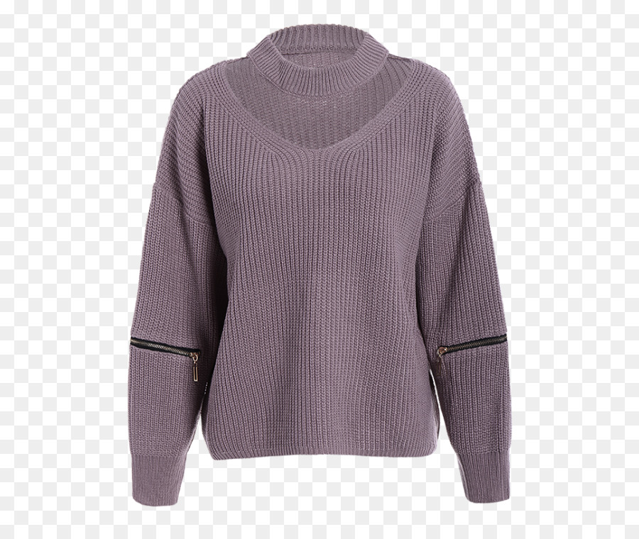 Comodo maglione lavorato a maglia viola con dettagli con cerniera