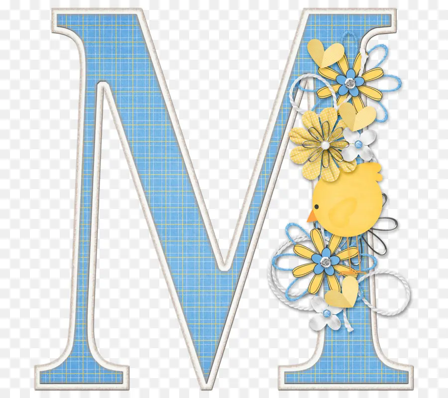 Dekorativer blauer Buchstabe M mit Blumen