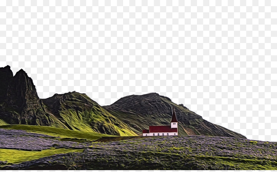 Kirche in bergiger Landschaft