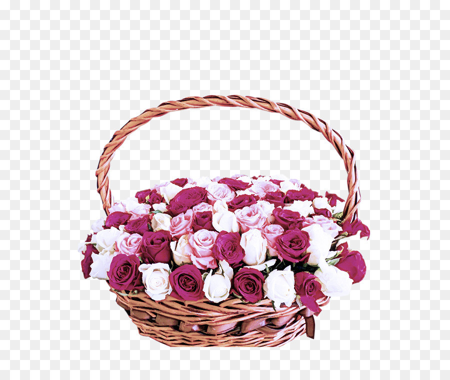 Korb mit rosa und weißen Rosen