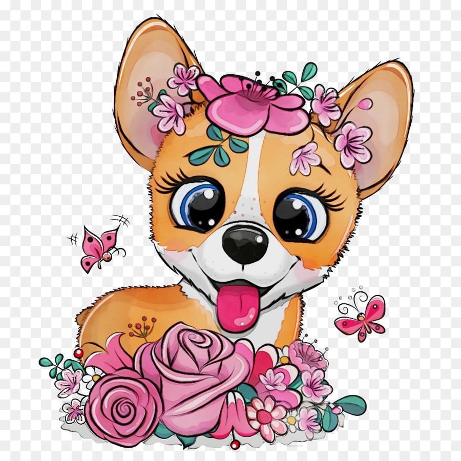 Niedlicher Cartoon-Corgi mit Blumen