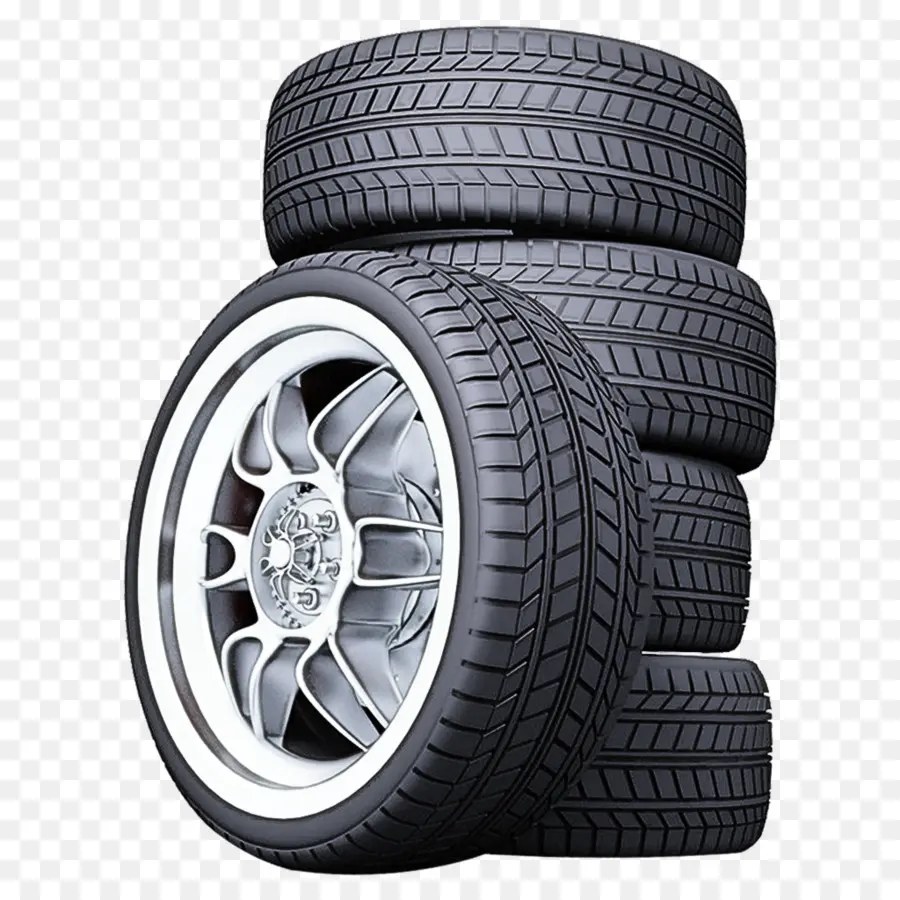 Stack of Car Tires with Rims