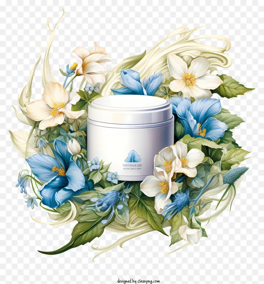 Blaue Blumen-Hautpflegecreme-Illustration