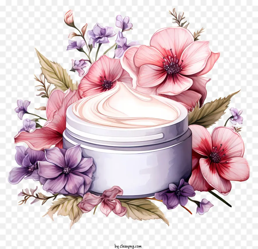 Kosmetische Creme mit Blumen-Illustration