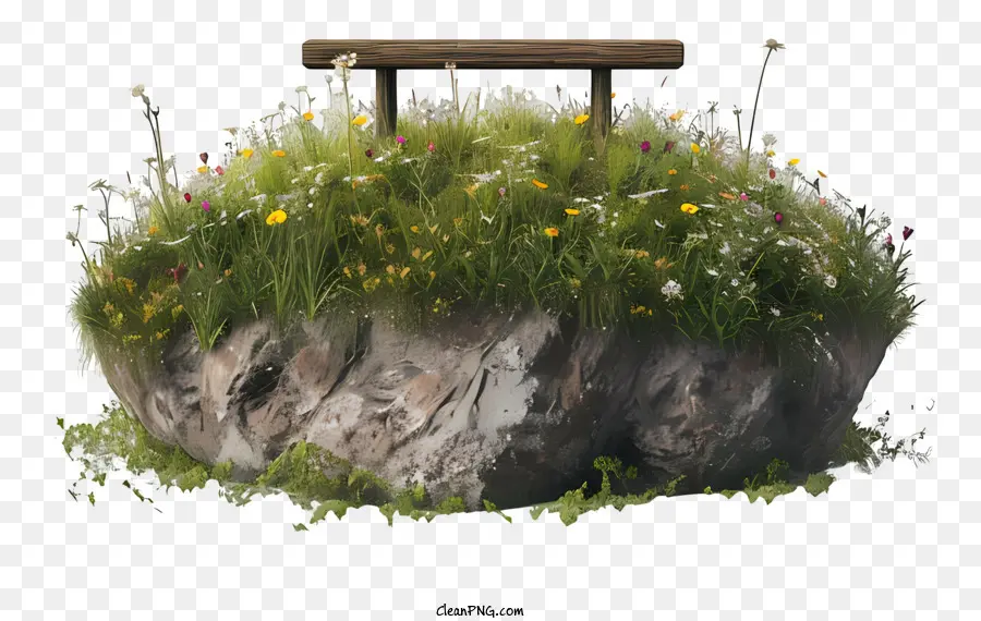 Bench on Rock with Flowers