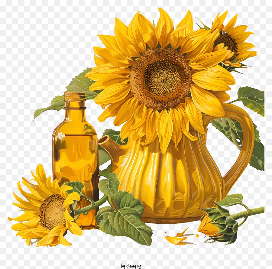 Girasoli in vaso con bottiglia