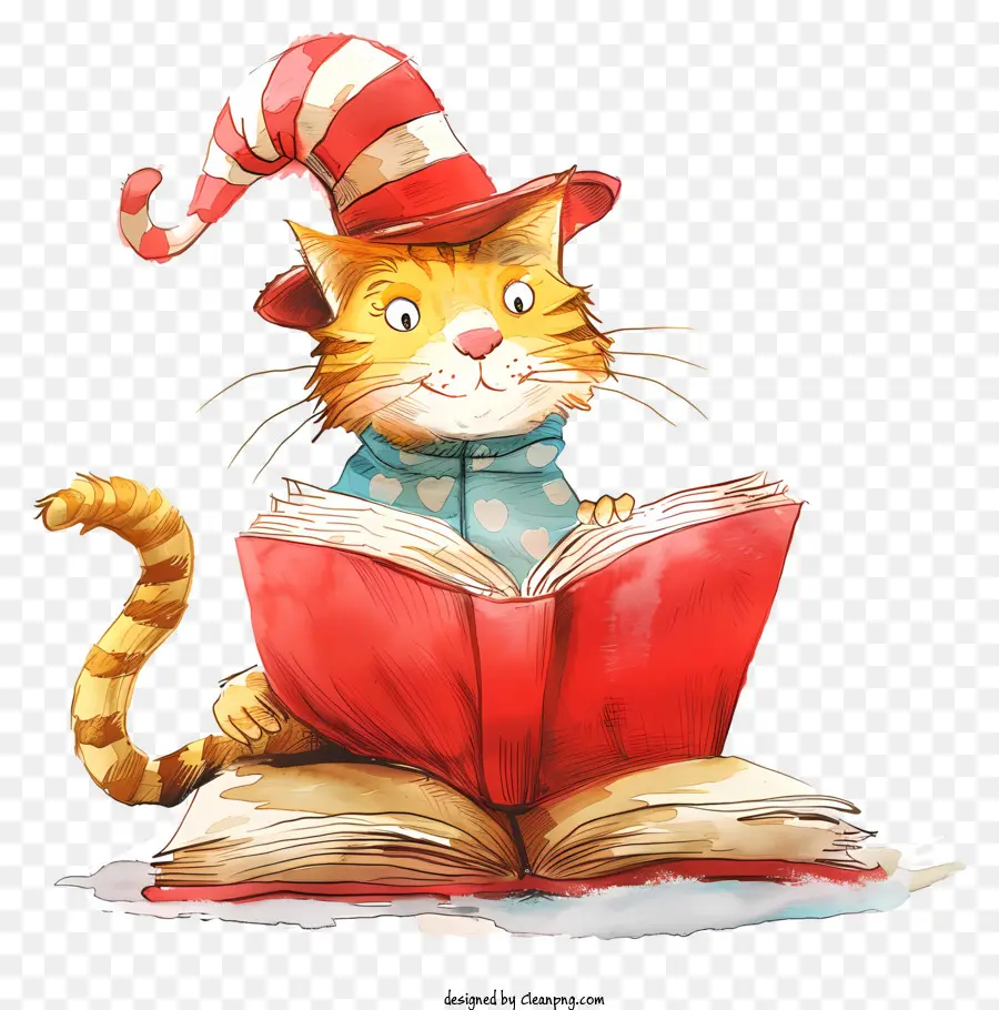 Gatto col cappello che legge un libro