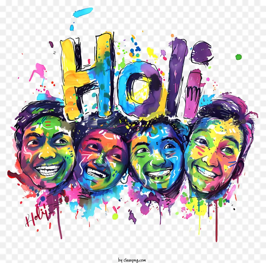 Facce colorate che celebrano Holi