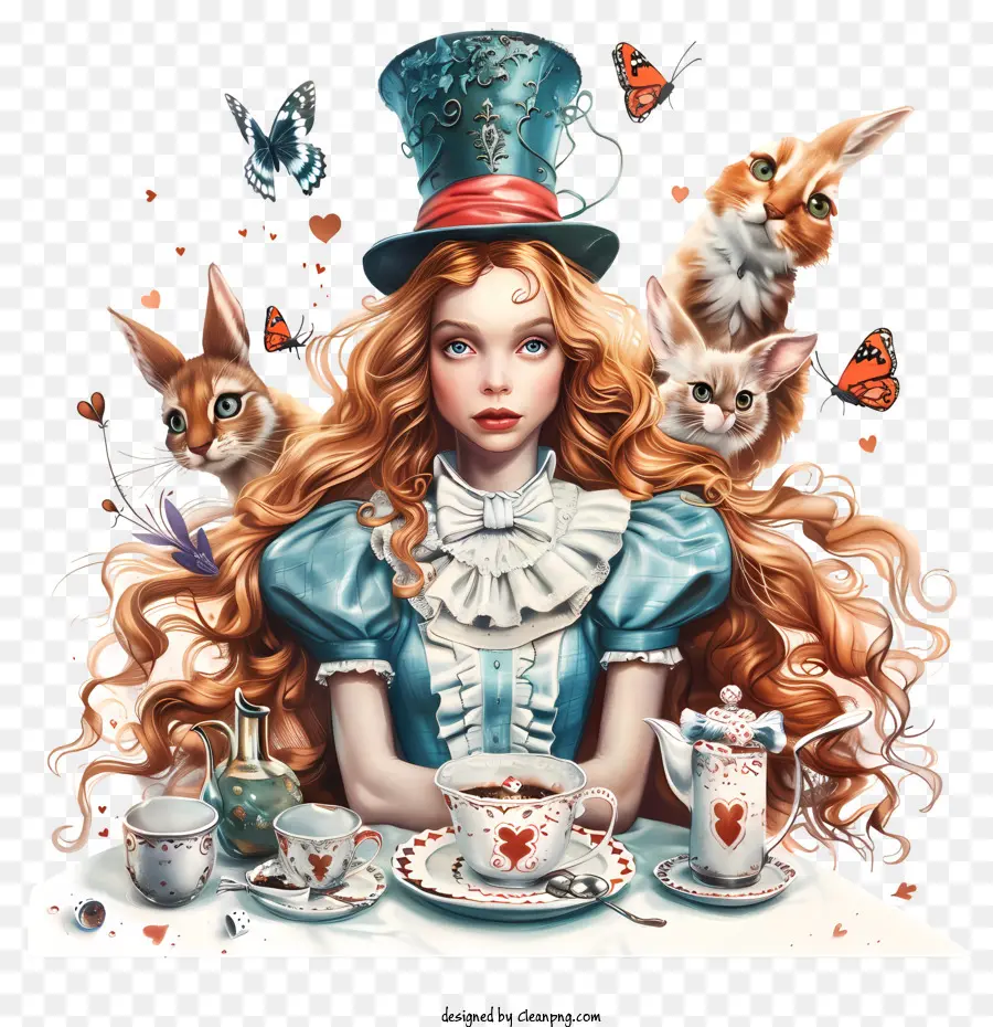 Girl with Cats at a Tea Party