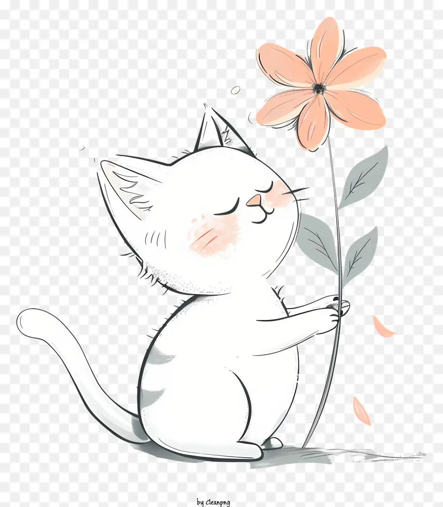 Gatto carino che tiene un disegno di fiori