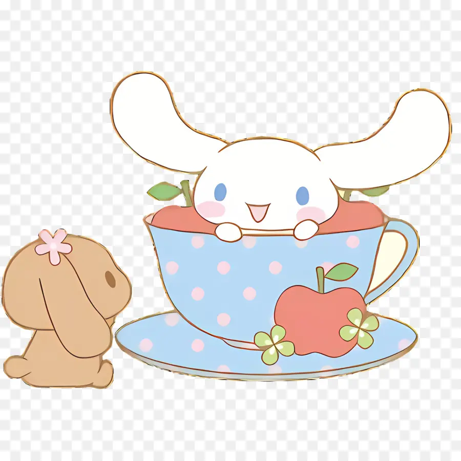 Cute Characters in Teacup with Apple