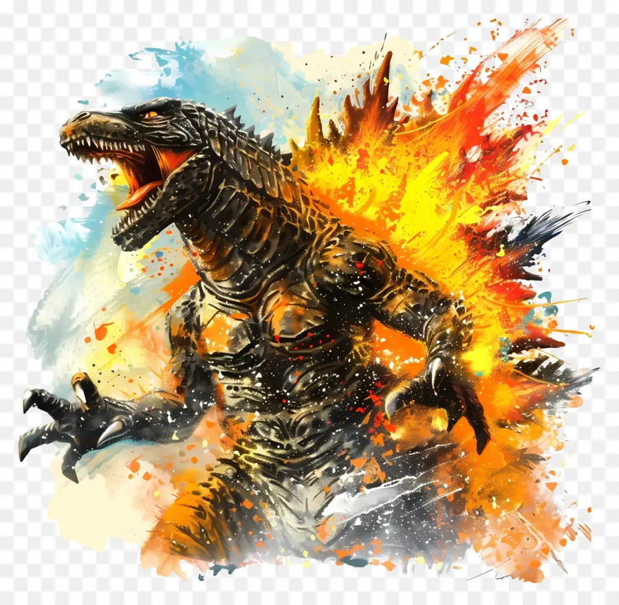 Epische Godzilla-Illustration mit Feuer