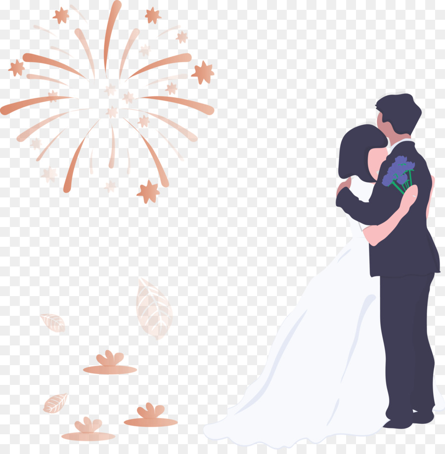 Illustration eines Hochzeitspaares mit Feuerwerk