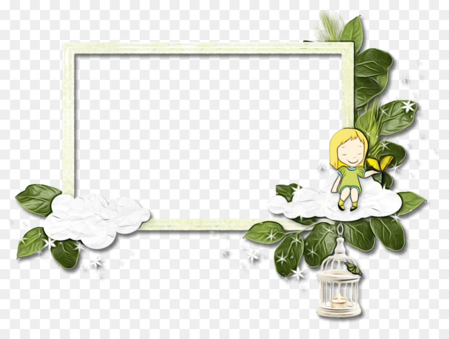 Decorative Photo Frame with Leaves and Clouds