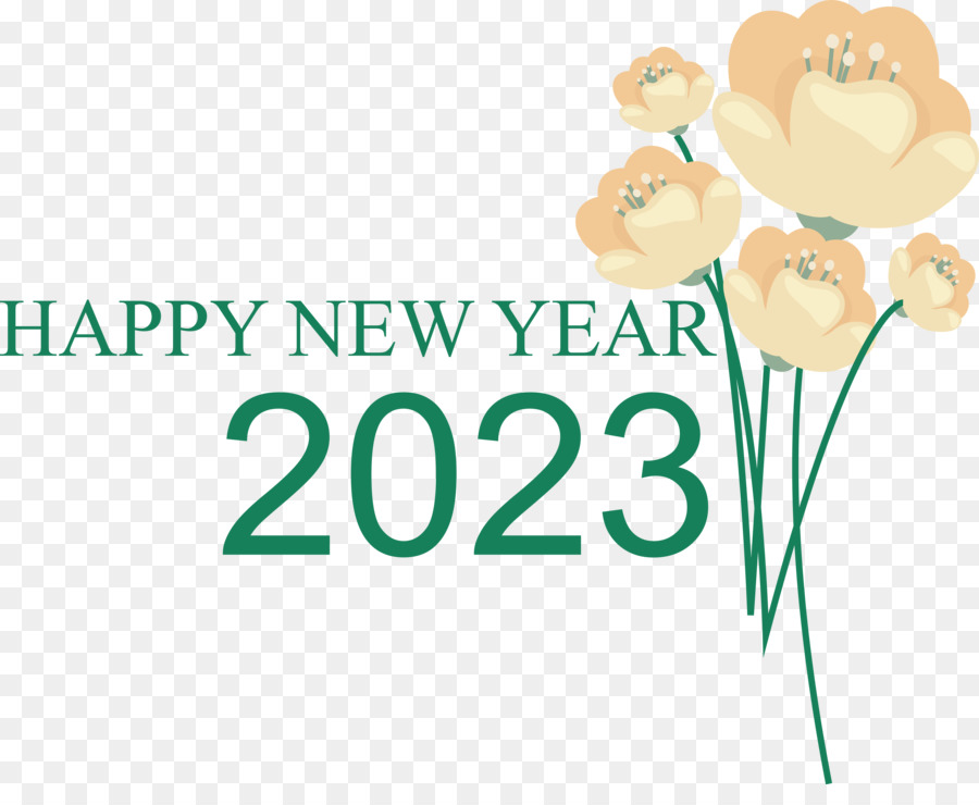 Frohes neues Jahr 2023 mit gelben Blumen