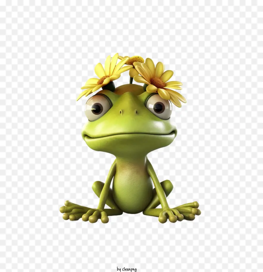 Niedlicher Frosch mit Blume auf dem Kopf