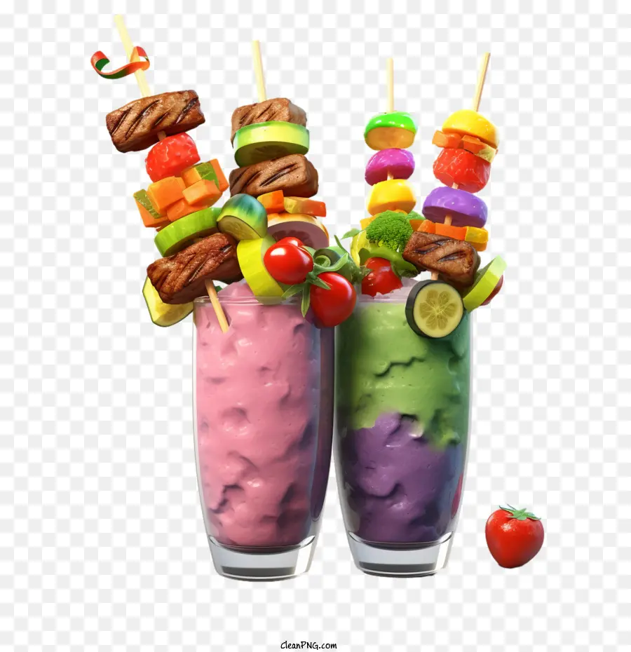 Bunte Smoothies mit Spießen