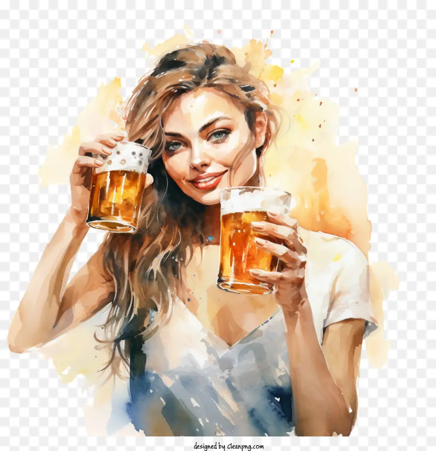 Birra sorridente della tenuta della donna