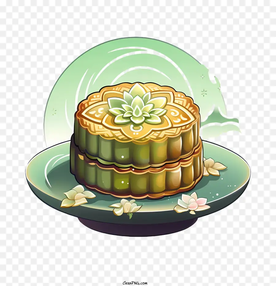 Mooncake verde con disegno di loto