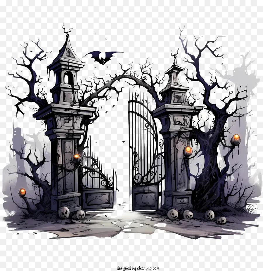 Porta infestata spettrale con decorazioni di Halloween