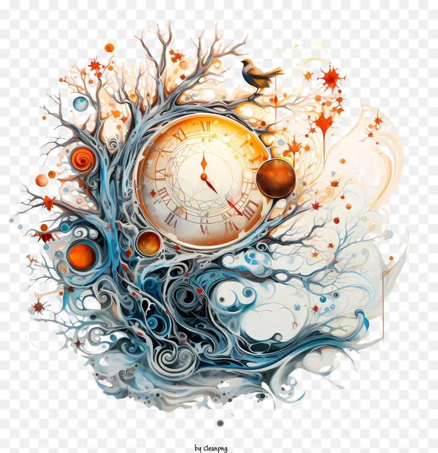 Artistic Clock with Tree and Bird