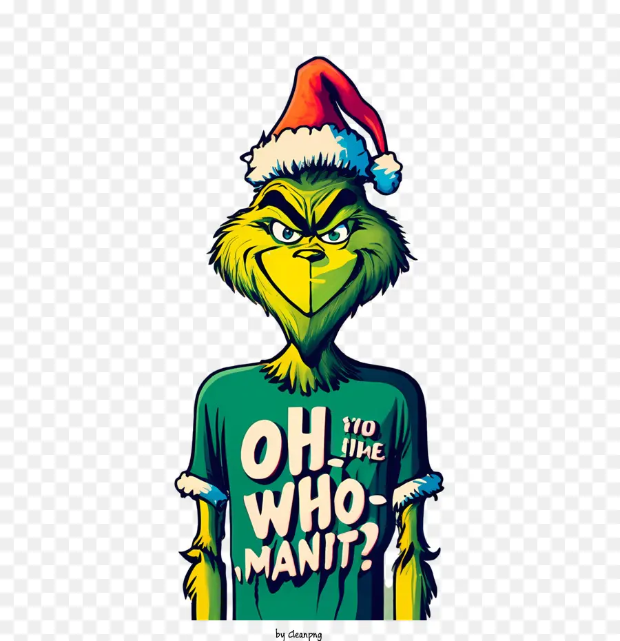 Grinch mit Weihnachtsmütze und „Oh Yo the Who-Manit?“ Hemd