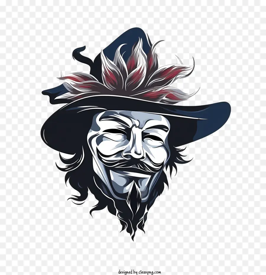 Guy Fawkes mặt nạ với mũ và lông vũ