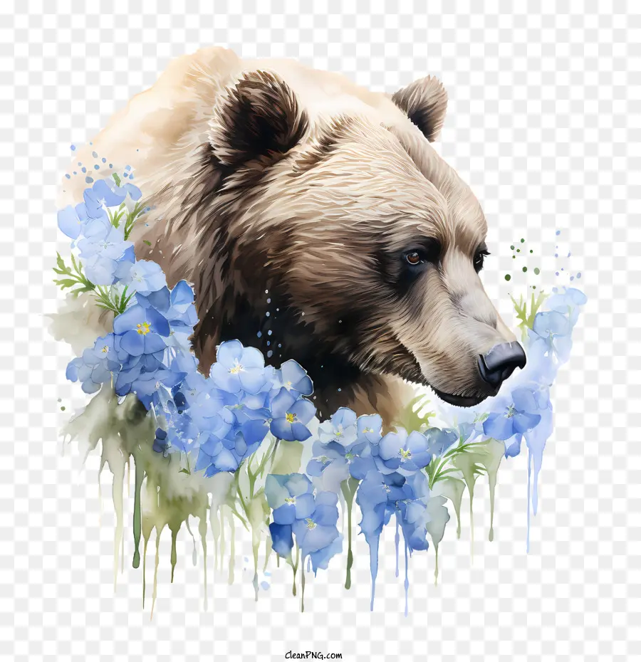 Bär mit blauen Blumen