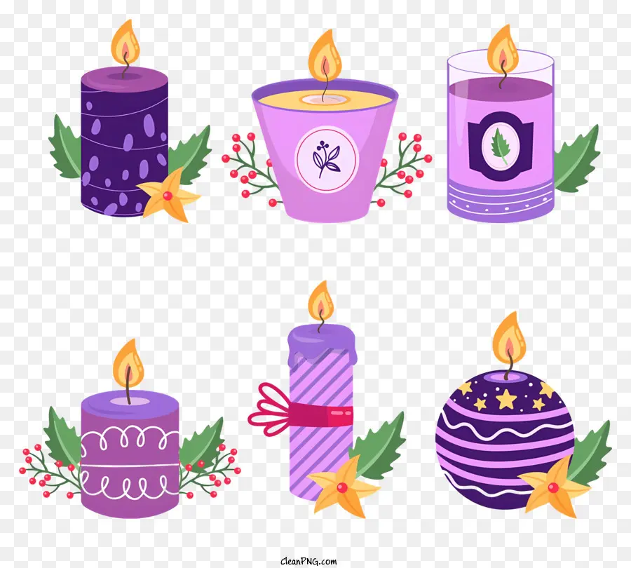 Set di candele viola decorative