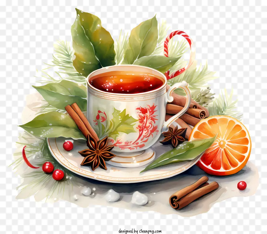 Festive Tea Cup with Spices and Orange Slice