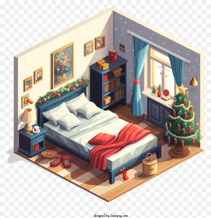 Accogliente camera da letto decorata per Natale