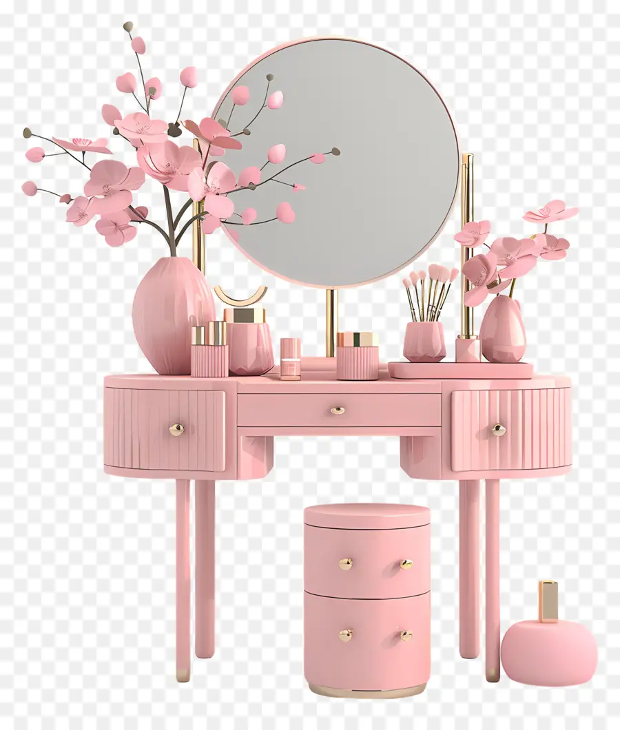 Vanity Table rosa con specchio e fiori