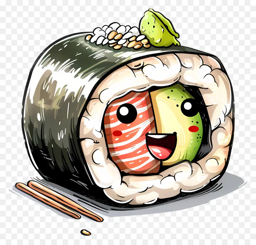 Rotolo di sushi simpatico cartone animato