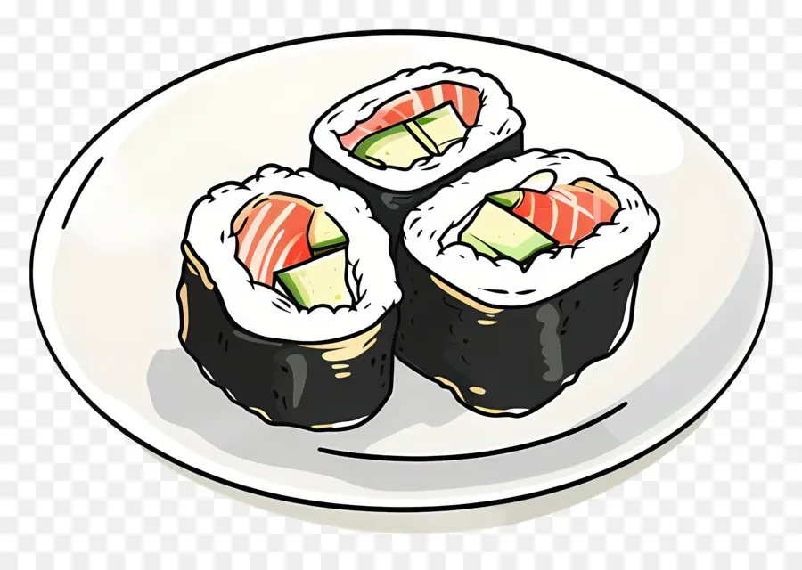 Köstliche Sushi-Rollen auf Tablett