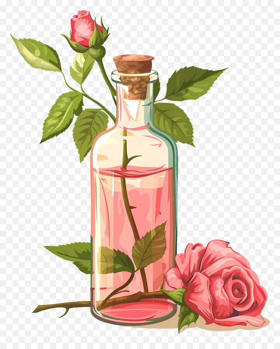 Rosa Rose mit Flasche