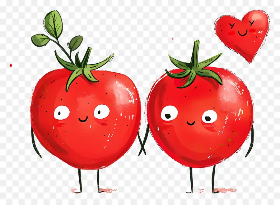 Pomodori Simpatico Cartone Animato Tenendosi Per Mano