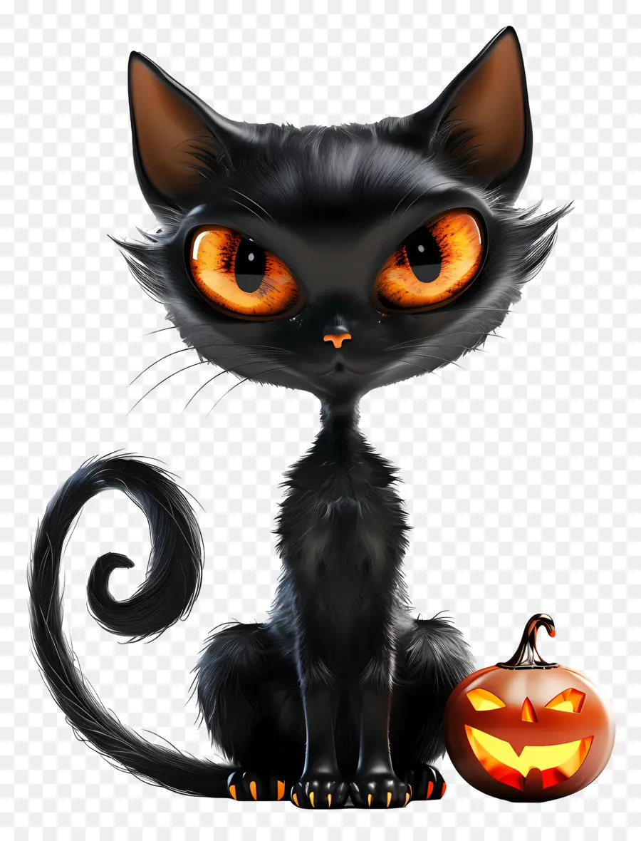 Simpatico gatto nero con zucca per Halloween