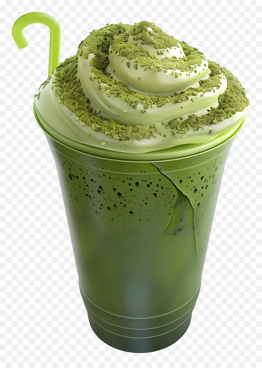 Đồ uống matcha màu xanh lá cây với kem đánh bông