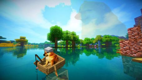 Cheems’ Minecraft Adventure on the Lake wallpaper