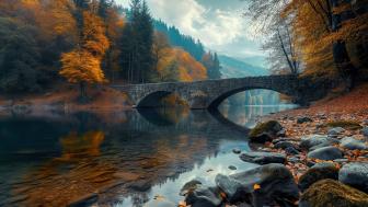 Autumn Serenity Over the Arch Bridge wallpaper