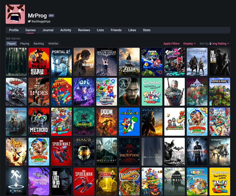 Backloggd profile game library