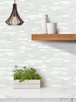 Elegant white marble glass kitchen backsplash tile BA1012 from Backsplash.com