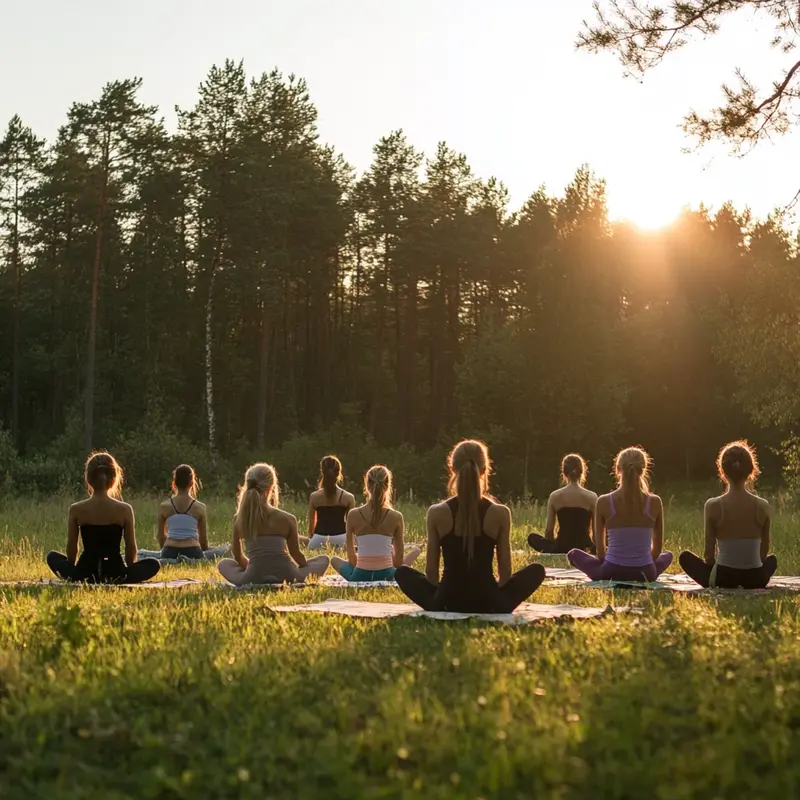 apple garden silajani manor yoga in forest sunset