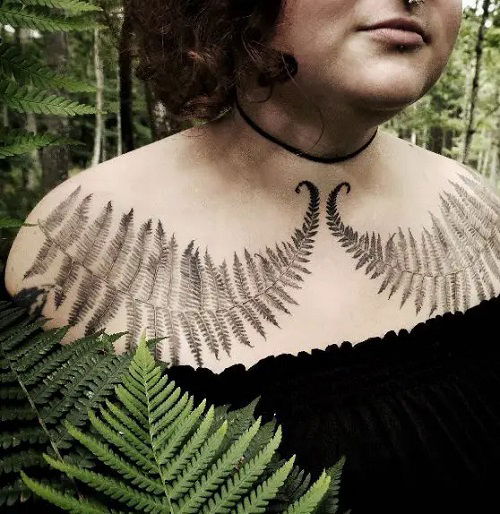 Black and Grey Fern Chest Piece tattoo