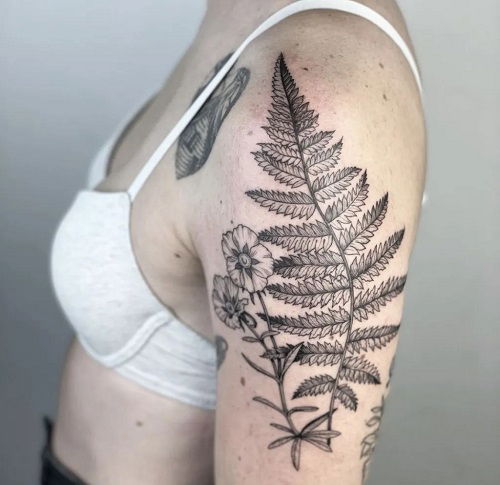 Fern Leaf with Flowers 