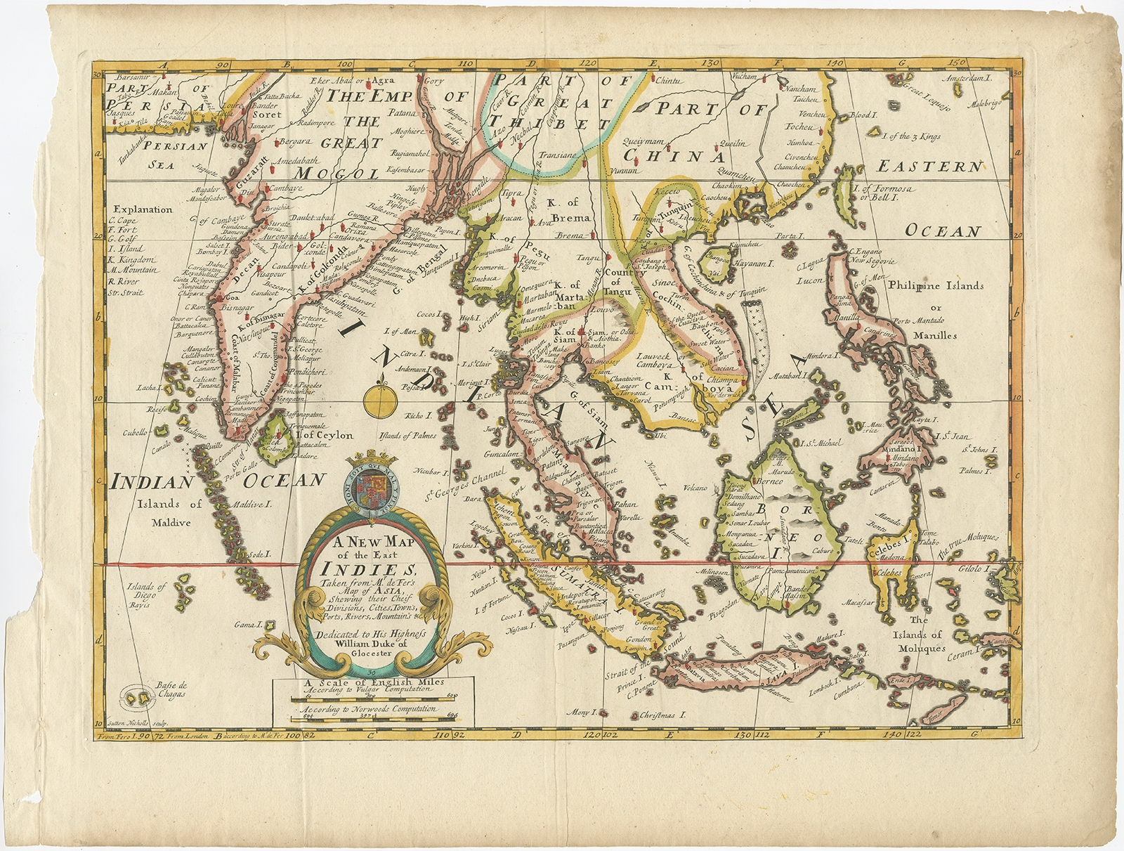 Antique Map of the East Indies by Wells (1712)