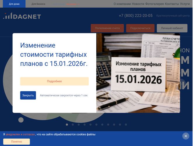 The website screenshot for https://www.dagnet.ru