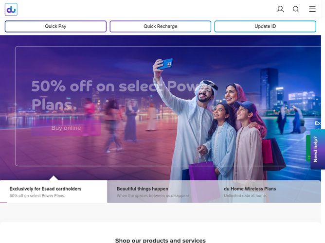 The website screenshot for http://www.du.ae