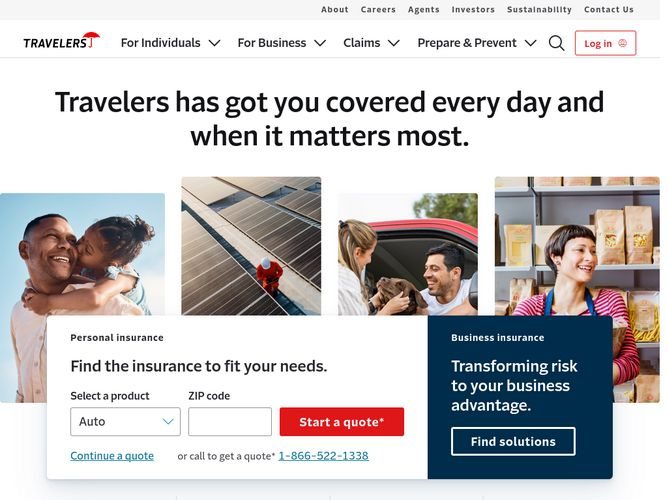 The website screenshot for http://travelers.com